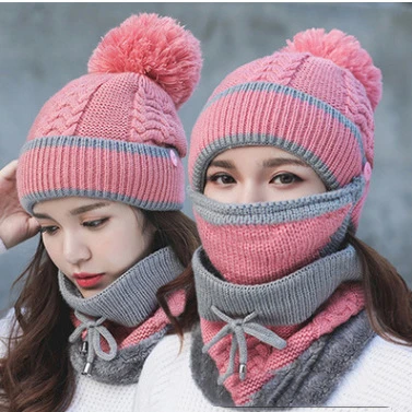 
Amazon Hot Sale Top Quality Wholesale Womans Hat and Scarf Set Warm Women Winter Hat With Mask 