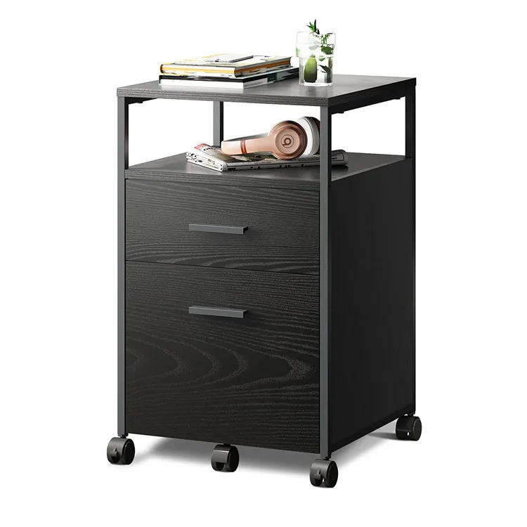 industrial 2 drawers wooden storage cabinets with casters, office filling cabinets