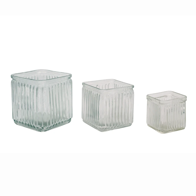 Hot selling small square clear glass vases for home decor wedding vases