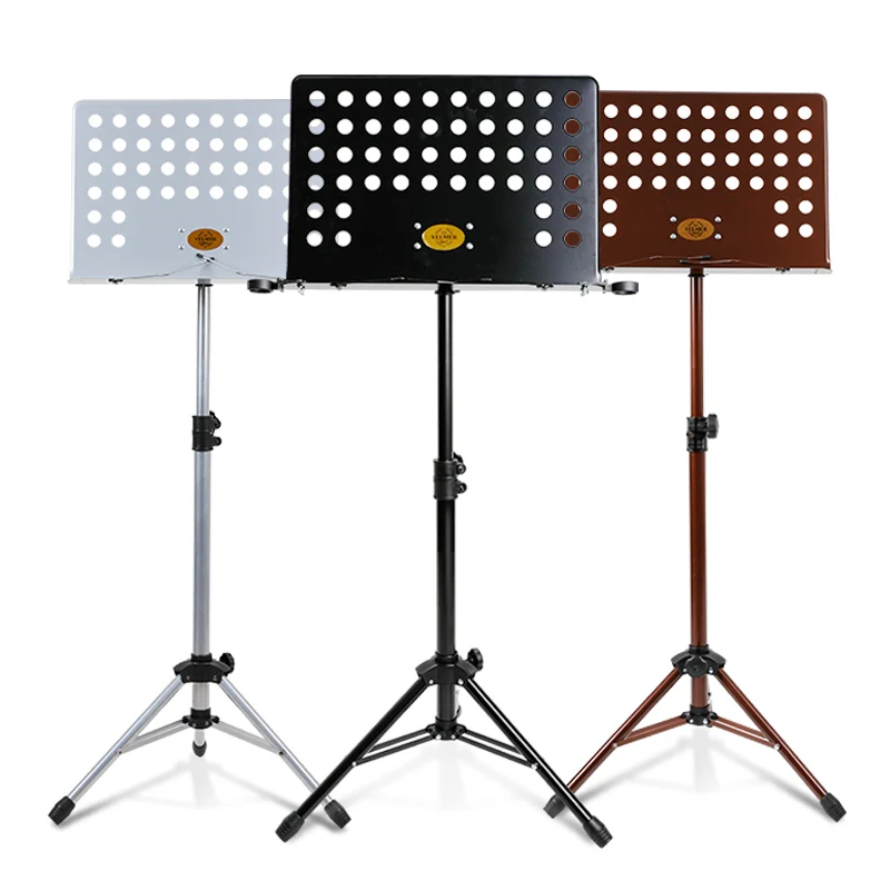 VELMER High quality music note stand with mic holders adjustable height of 0.9-1.6m - Black