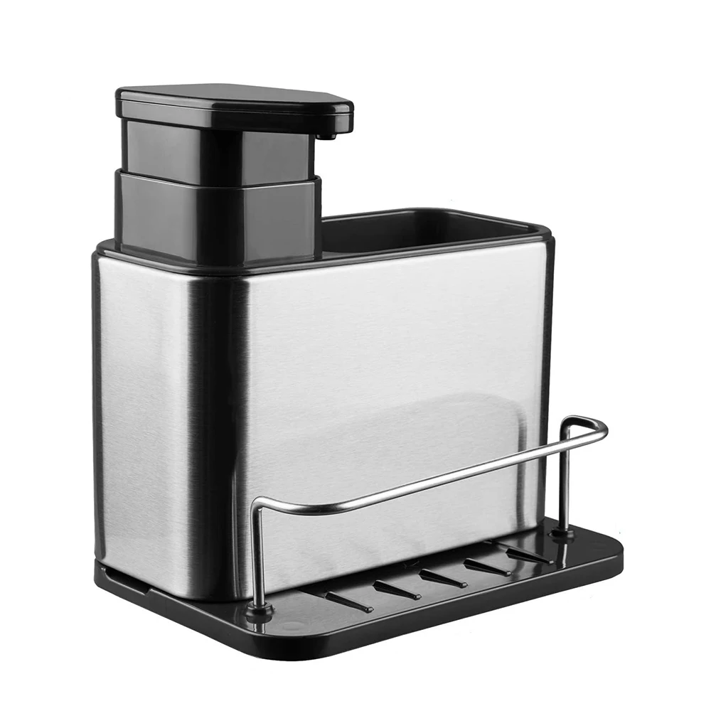 2024 Hot Selling Stainless Steel Sink Caddy Soap Dispenser and Brush Holder 3 in 1  Kitchen Bathroom Organiser Sponge Holder