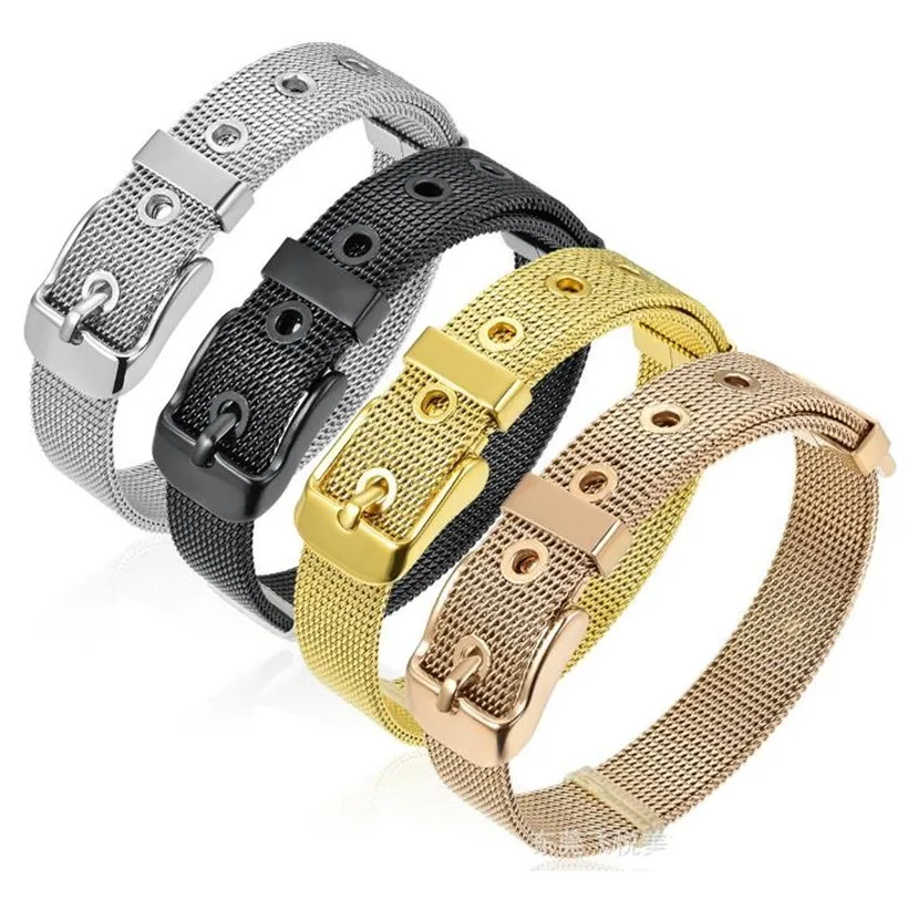 6mm 8mm 10mm 18mm Stainless Steel Mesh Watch Belt Bracelets For Women Men Golden Rose Gold Black Bracelet Bangle