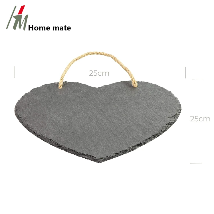 Decorative Slate with Retaining Rope as Name Plate Door Sign Slate Memo Board Heart Shape for Writing