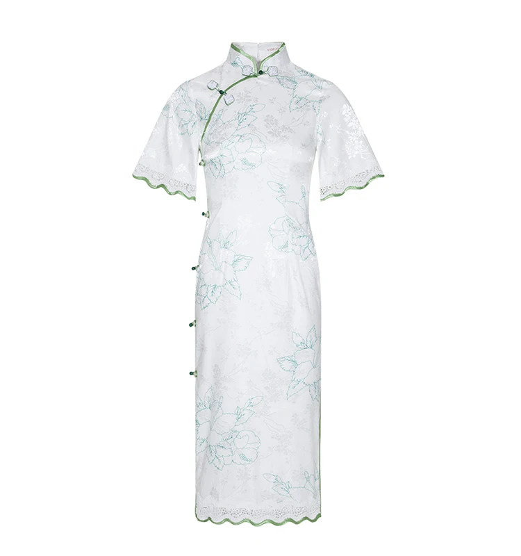 Fashion short sleeve silk chinese modern long cheongsam dress
