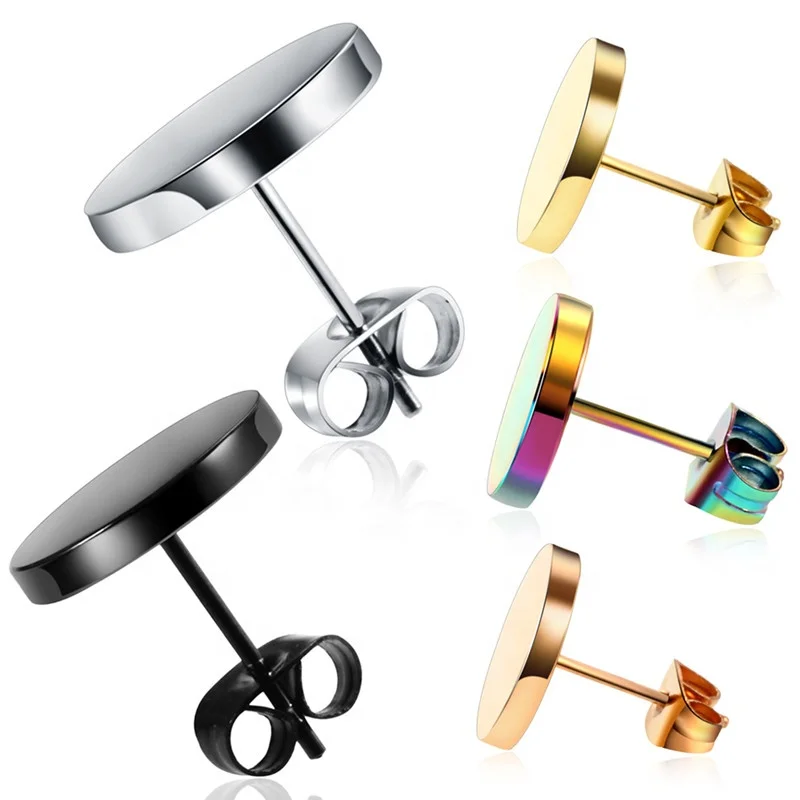 Trendy Titanium Steel Earring Jewelry Unisex Butterfly Clasp Round Plate Earring Stud For Men And Women