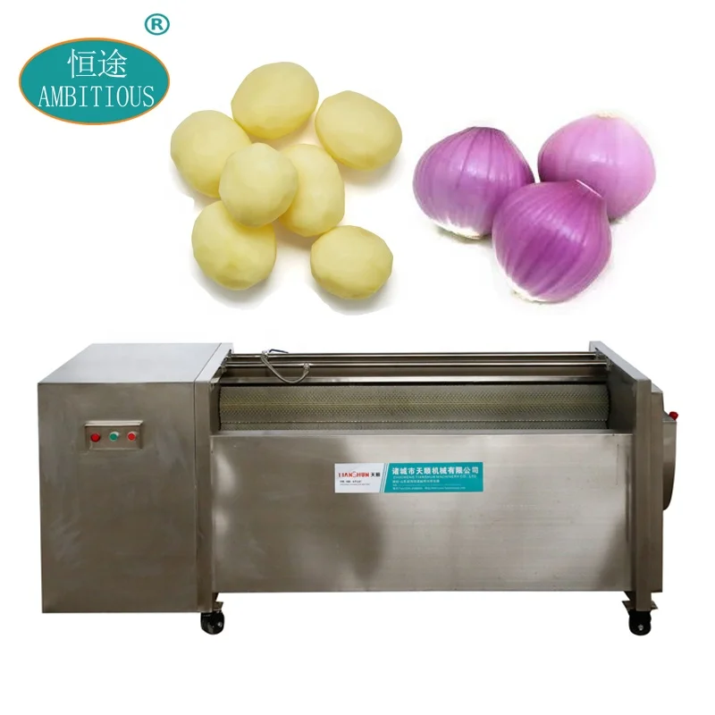 Industrial Automatic Fresh Onion Brush Washing Cleaning Peeler Auto Ginger Potato Onion Peeling Machine