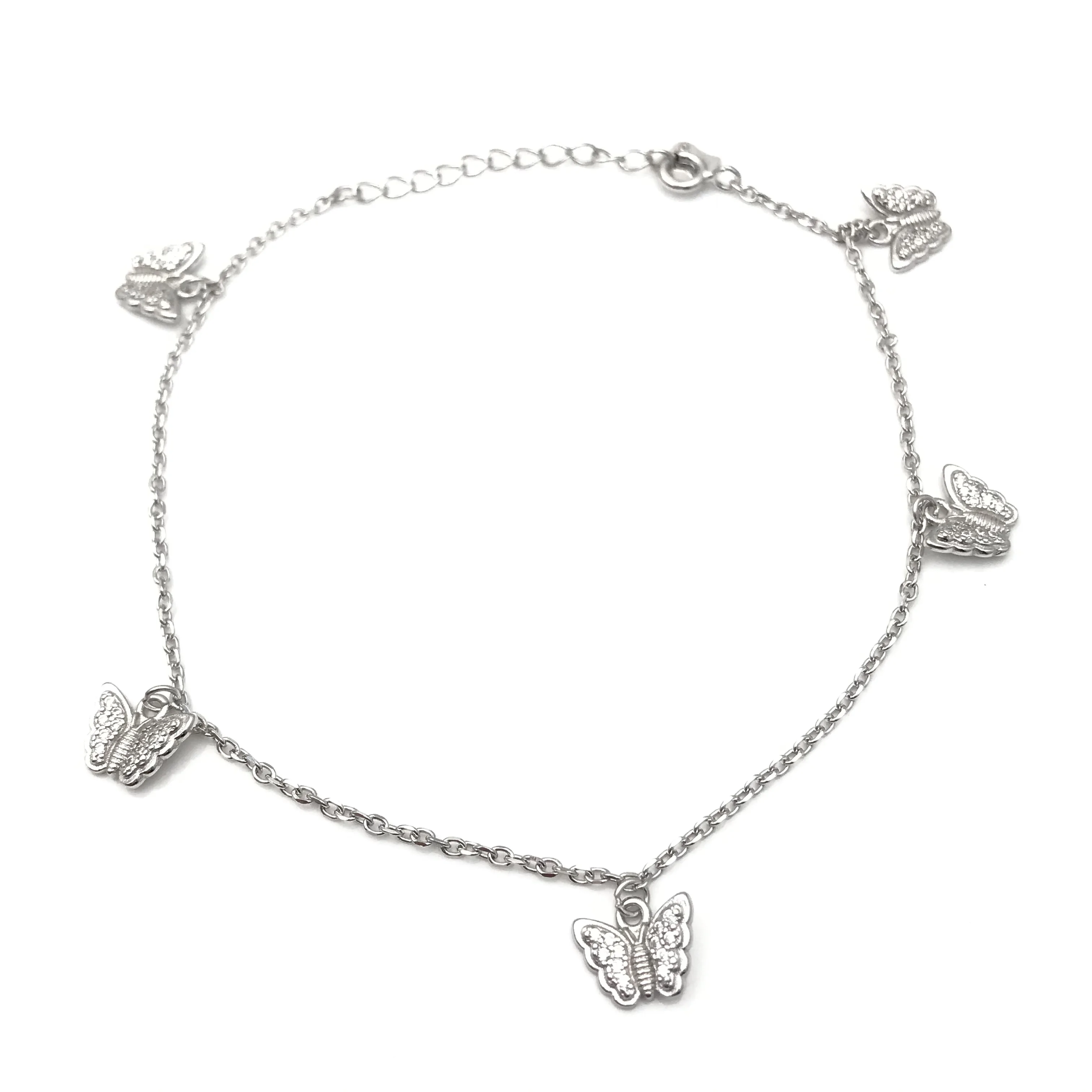 925 Sterling Silver Vintage butterfly Female Foot Chain with Rhodium Plated Color Zircon fashion anklet for women Gift Jewelry