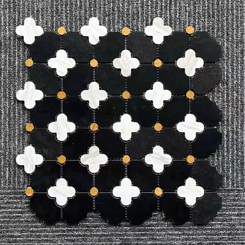 Retro Classic Design Waterjet Parquet Flower Nautral Stone Marble Mosaic Kitchen Bathroom Floor Tile