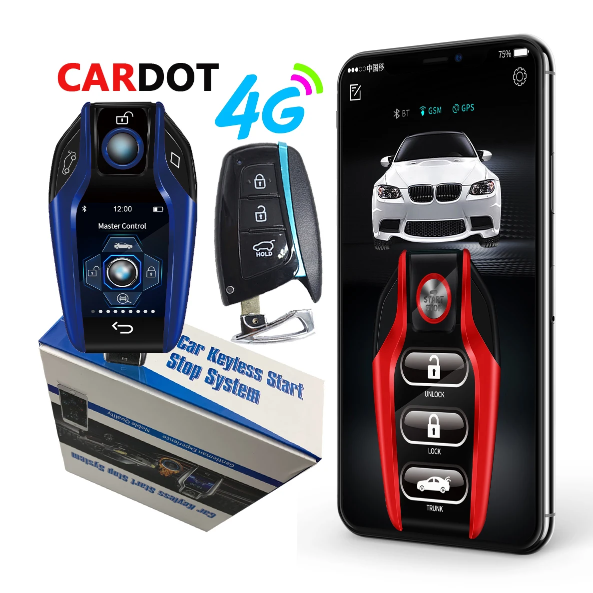 Drop Shipping KOL Cardot 4G Mobile Phone Control Car  Car Alarm Keyless Entry Remote Push Engine Start Stop Smart Key Car