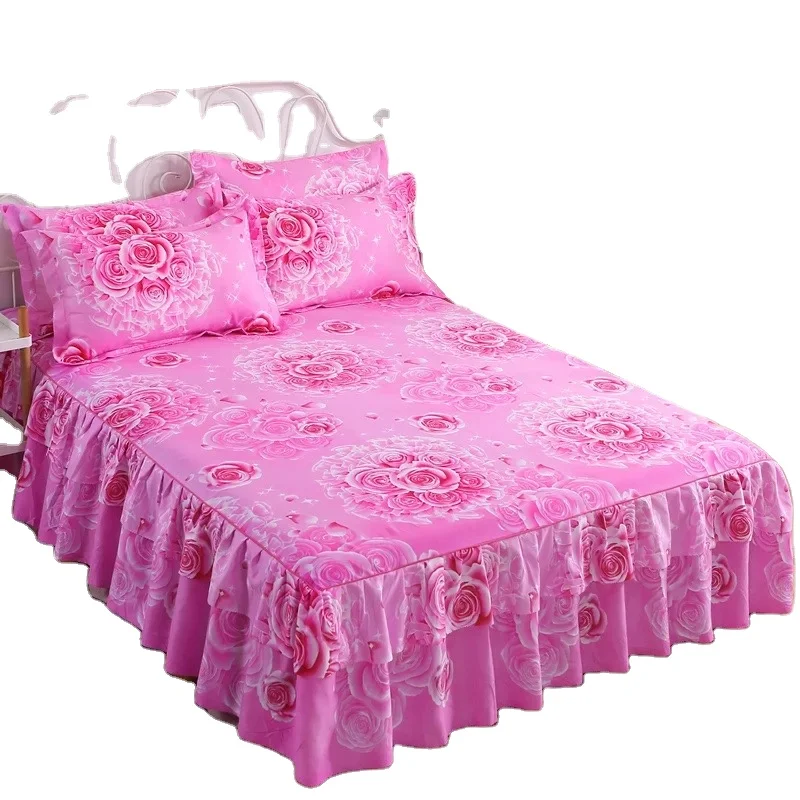 Luxury single double twin queen king size ruffled flower microfiber home hotel modern bed skirt