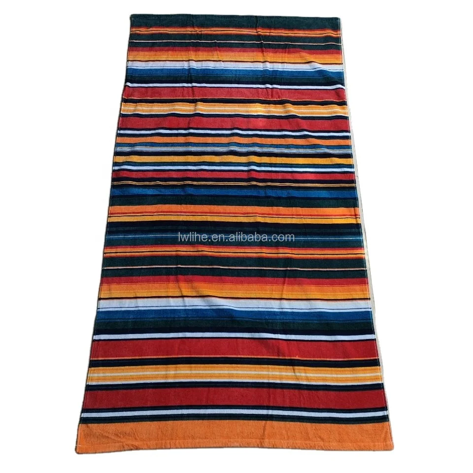 Hot sale 100% cotton custom designer print with logo sublimation beach towels oversized stripe beach towel