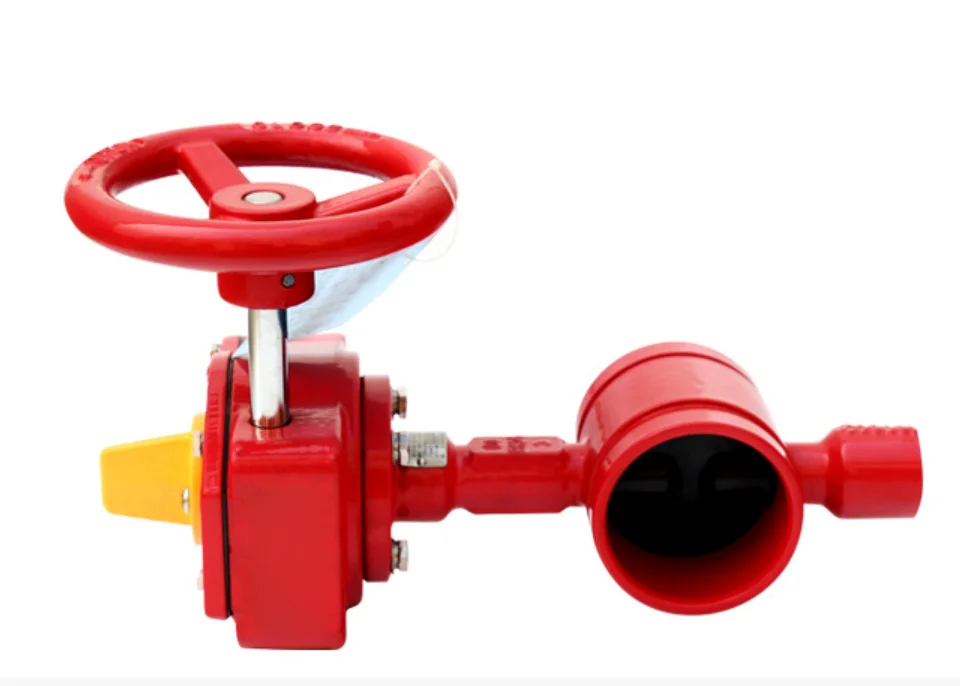 TKFM worm gear box type DN65 dn600 ptfe slotted grooved end butterfly valve for fire extinguisher