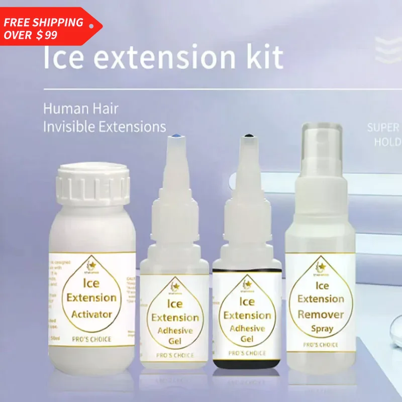 Ice Hair Extension Glue Gel Kit for Cold Bonding with Adhesive and Remover