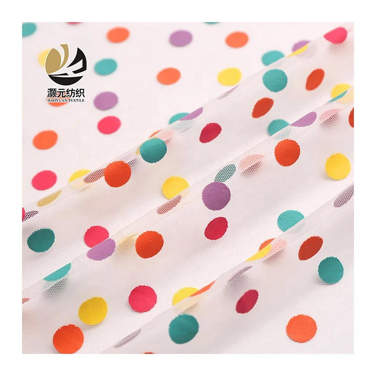 Ready goods newest design colorful net polka dot breathable mesh fabric for girl dress