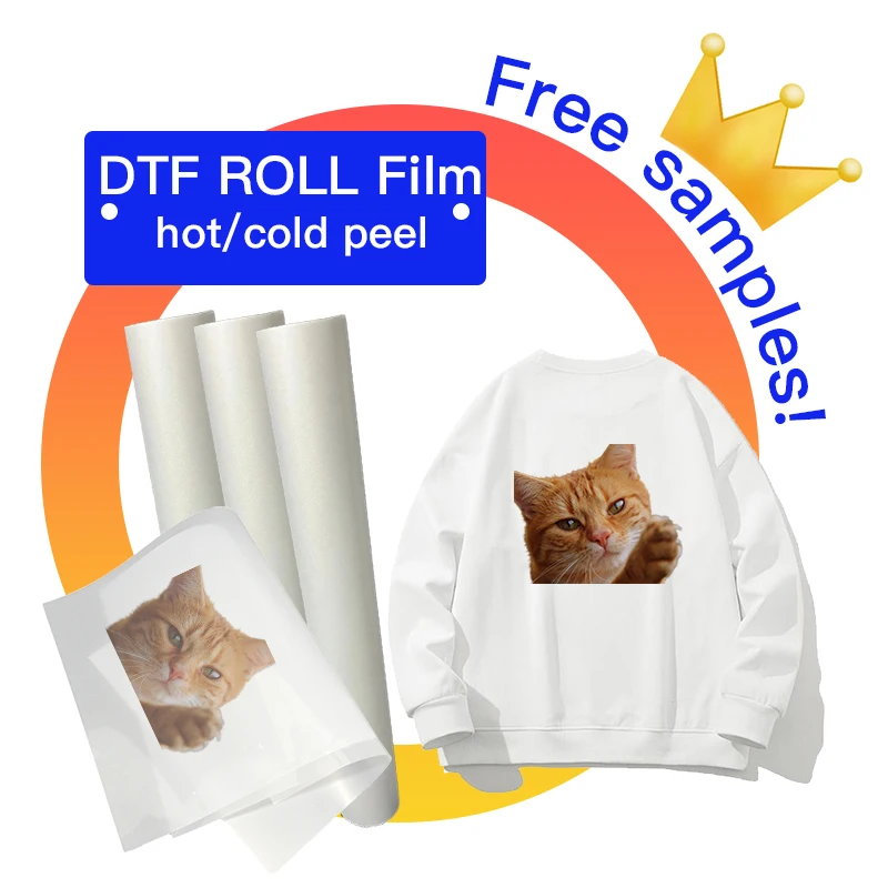 Custom DTF transfer film roll digital inkjet printing 75 micron 30cm 60cm x100m PET clear film transfer pet film for DTF