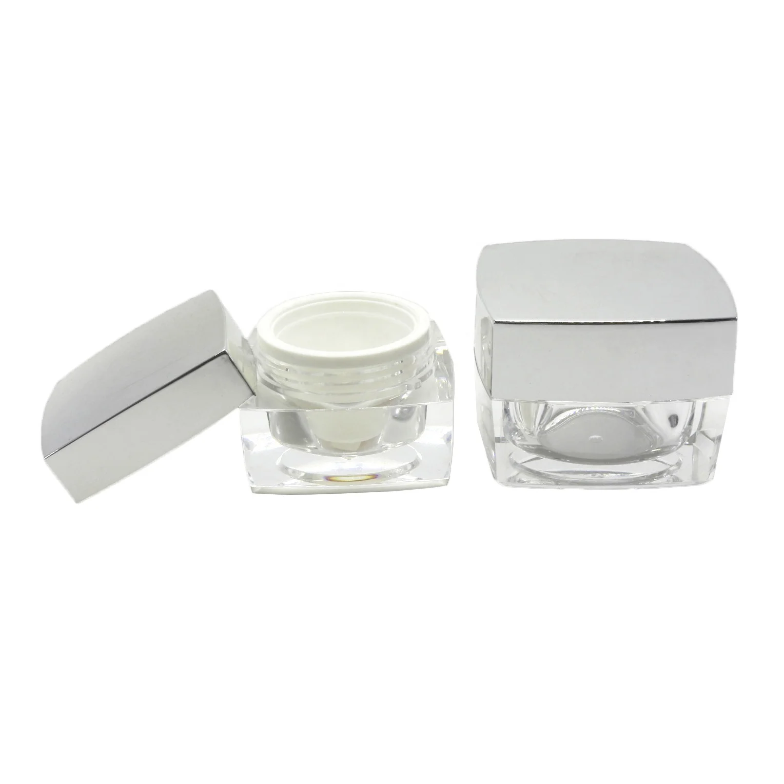 Luxury 15g 30g 50g silver Square Acrylic Cream Jar For Cosmetics packaging ARB-016C