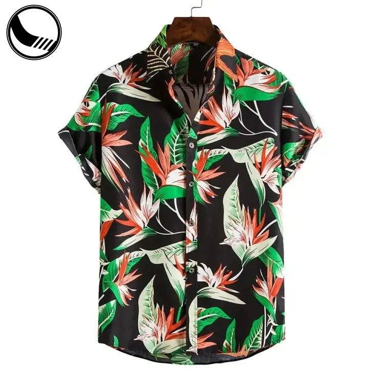 Custom Vacation Mens All Over Print Button Up Short Sleeve Hawaiian Shirt Cotton