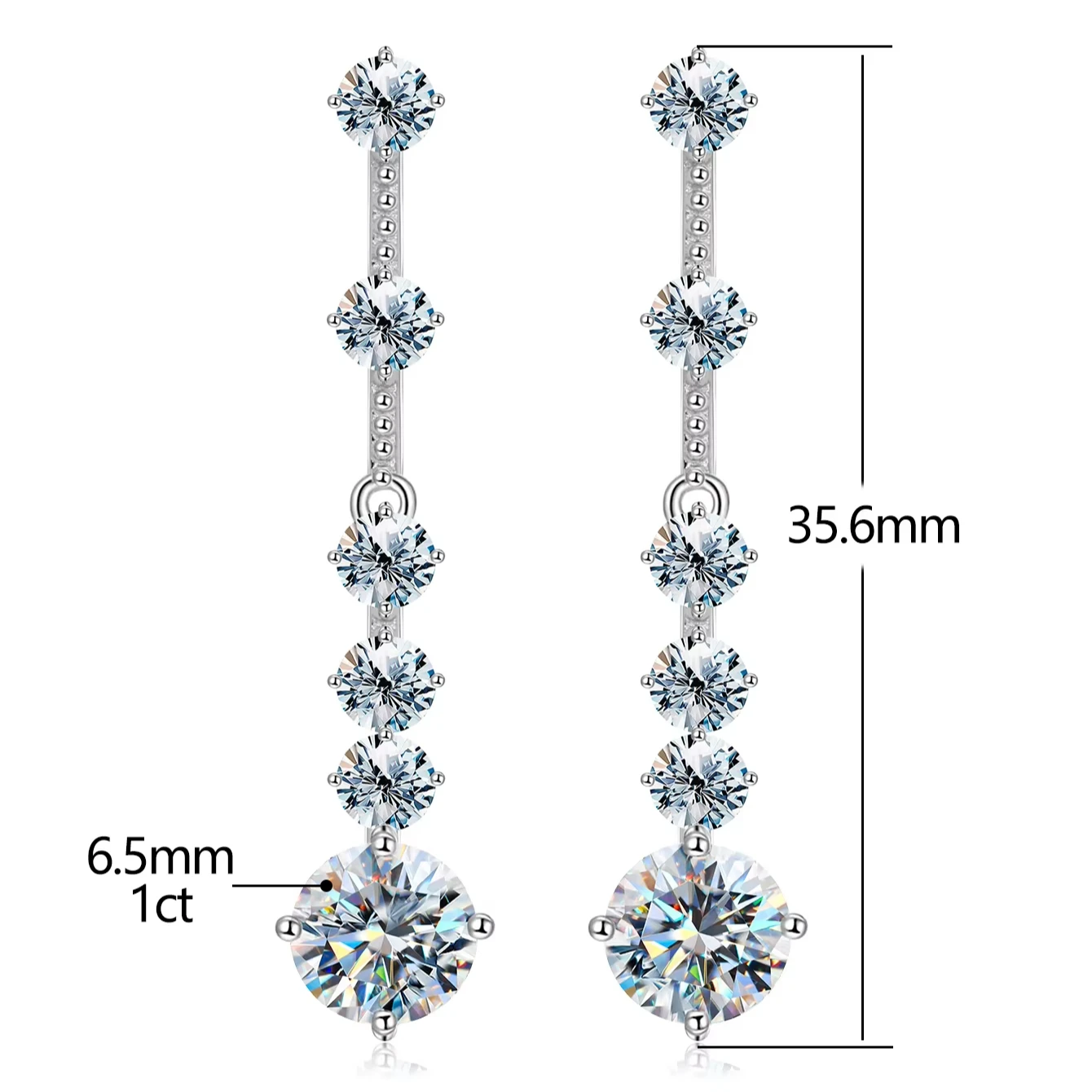 GRA  1CT Moissanite Diamond Unusual Long Hanging Dangle drop Earring for Women 925 Sterling Silver wedding fine Jewelry set