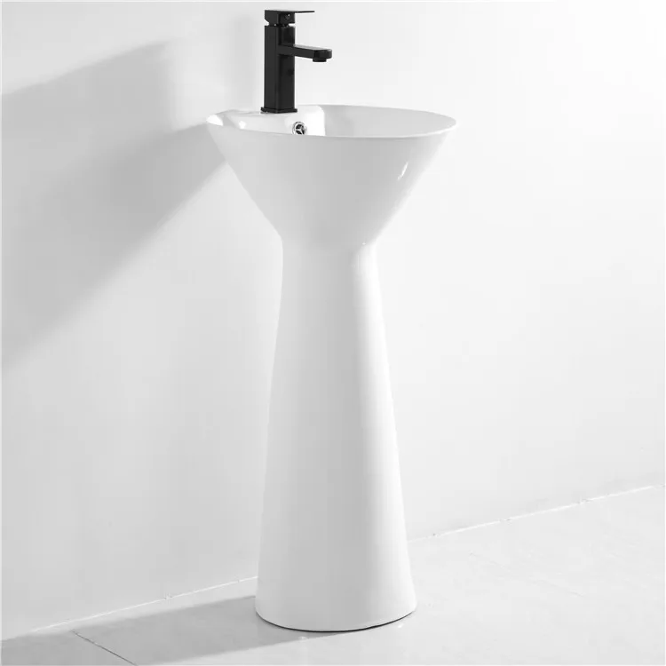Wholesale Cheap Modern Hotel Bathroom Sinks Ceramic Sanitary Ware Ceramic Pedestal Sink Art Basin Free Standing Basin