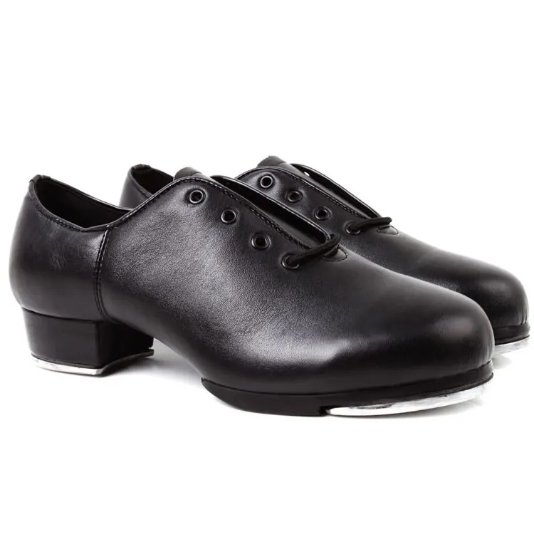 Unisex tap shoes black soft sole imitation cowhide leather shoes