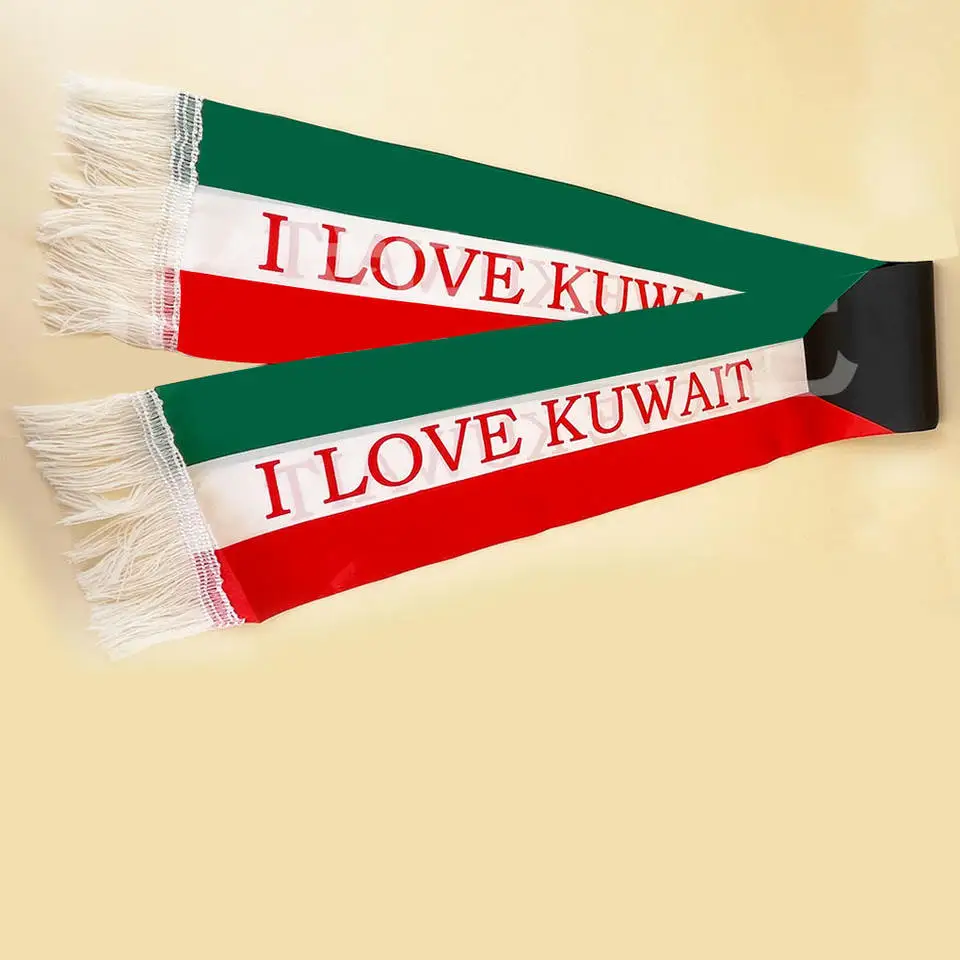 Kuwait Flag Scarf Promotional Product 100%polyester Double Sided Digital Printing custom kuwait flag scarf