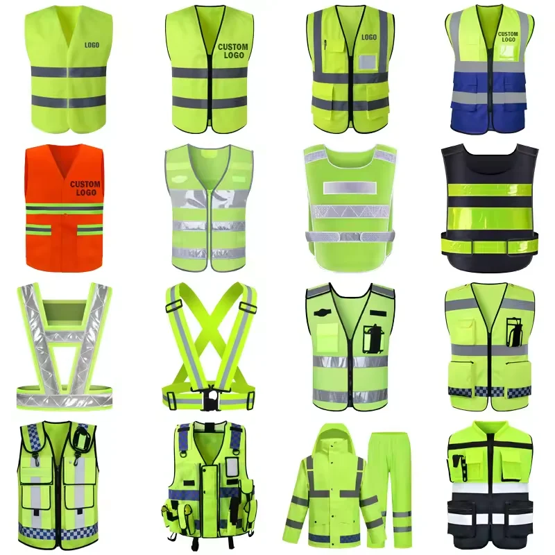 Factory Supply High Visibility 100% Polyester Reflective Jackets Construction Safety Workwear with Multi Pockets
