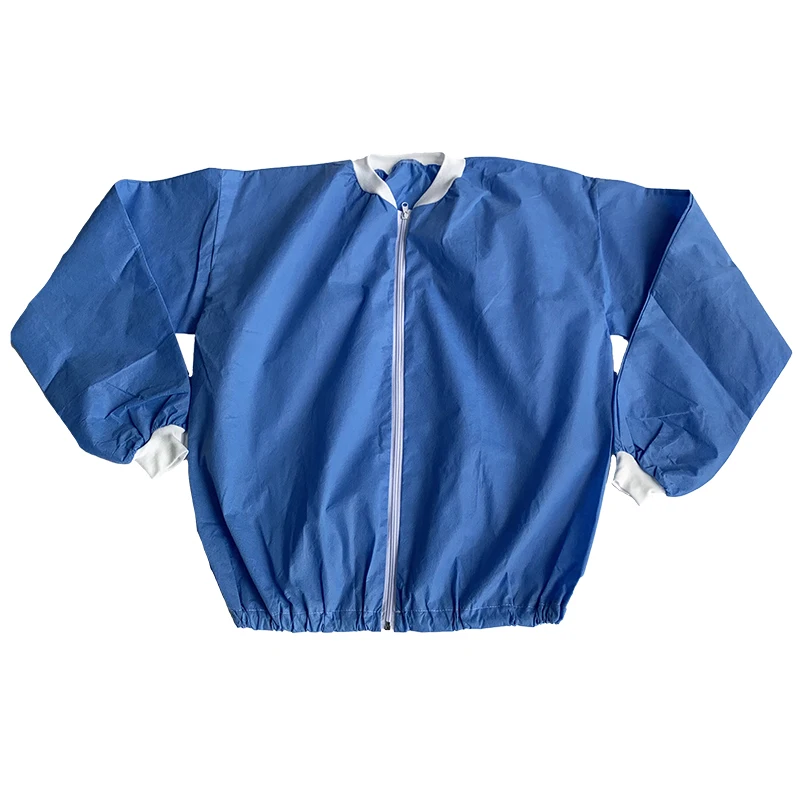 Wholesale PPE unisex disposable Blue SMS warming jackets with zipper closure