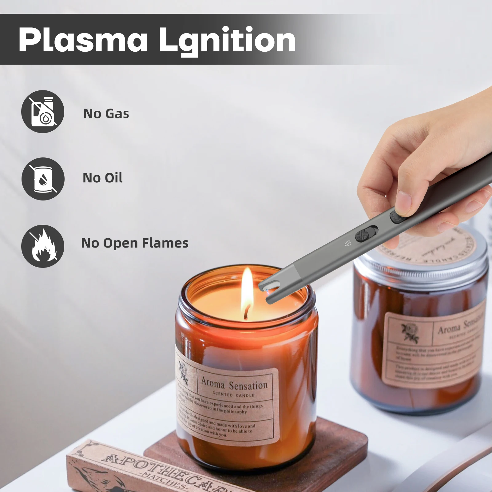 Protap Plasma Ignition Pen Rechargeable Lighter Windproof Flameless Kitchen Lighters Extended Handle for Candle