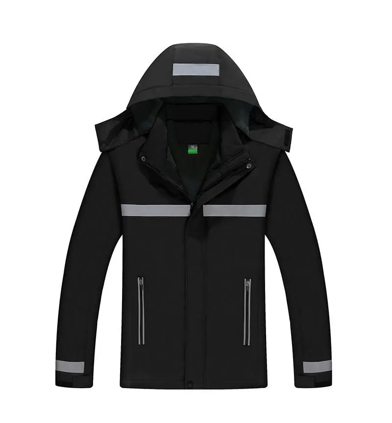Detachable Hooded Water Resistant Rain Jacket Windproof Winter Jacket Lined Fleece Reflective Working Jacket Chaqueta para hombr