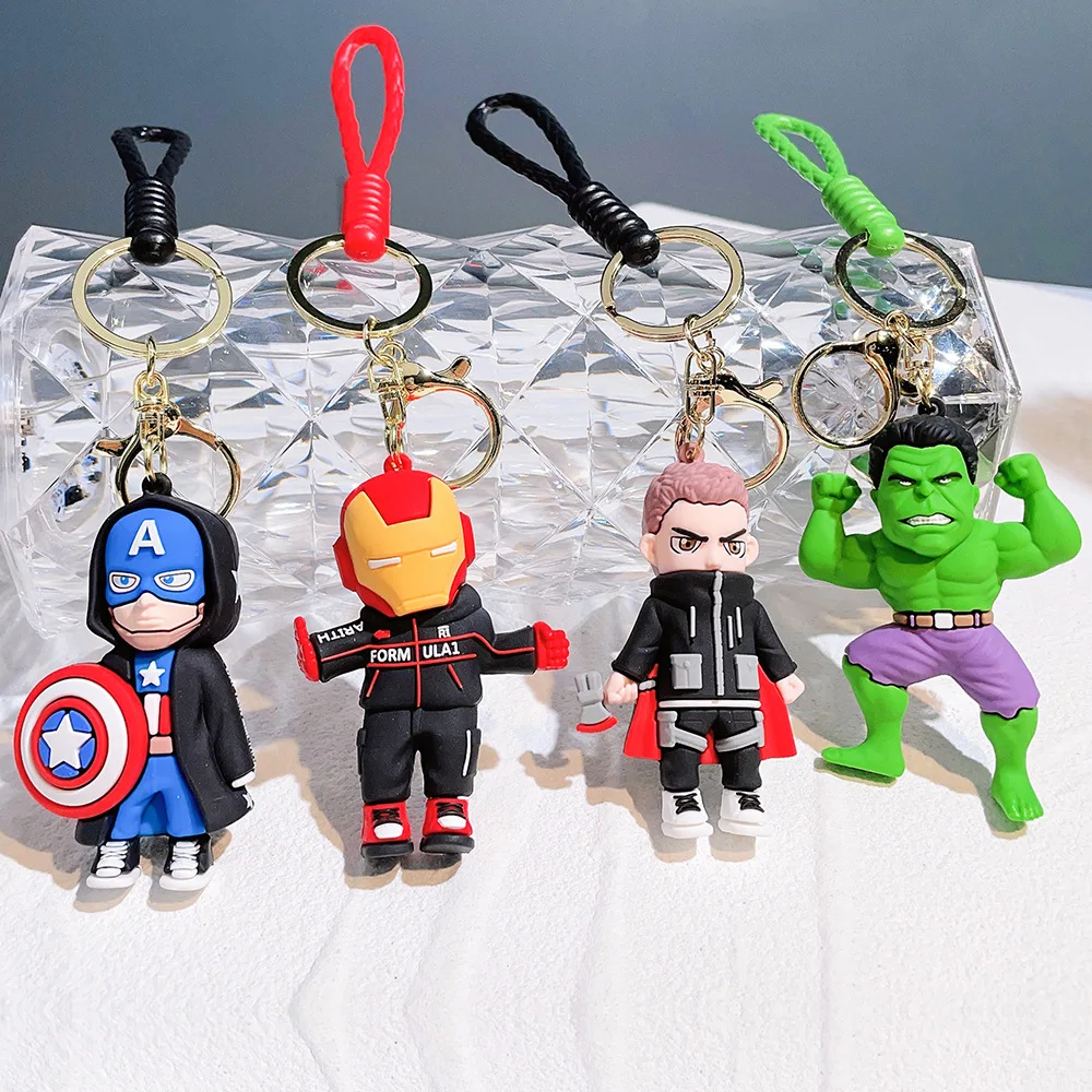 Wholesale Hot Selling 44 Styles 3D Model PVC Keychain Cartoon Spider Man Marvel Captain Keychain Avengers Series Keychain