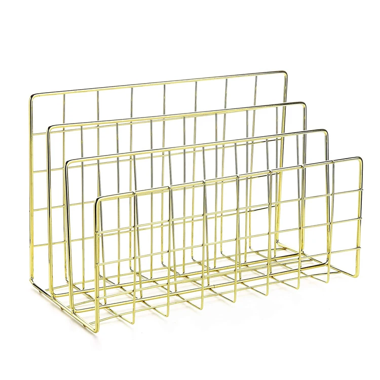 Custom Metal Mesh Mail File Holder Office Desk Organizer Rose Gold Letter Sorter