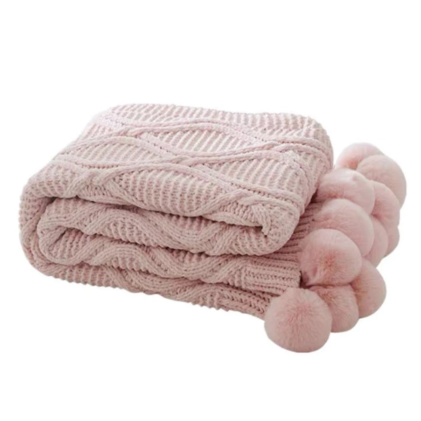 
Низкая цена, удобное вязаное шерстяное одеяло с украшающим шариком 