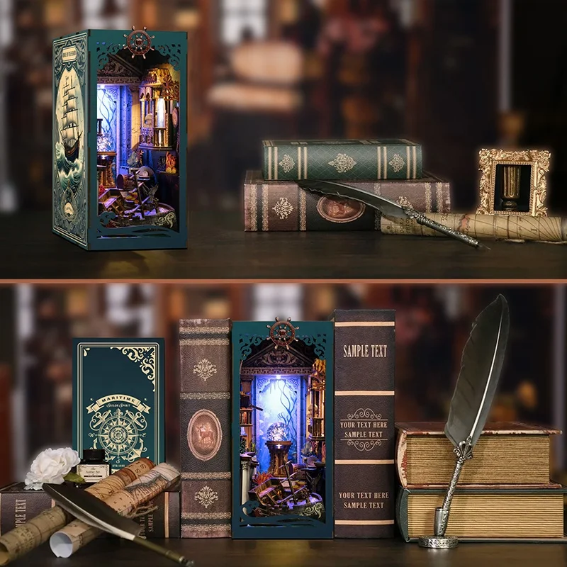 Eco-friendly seabed story book nook city UV printing custom LED light 3D wooden puzzle book nooks