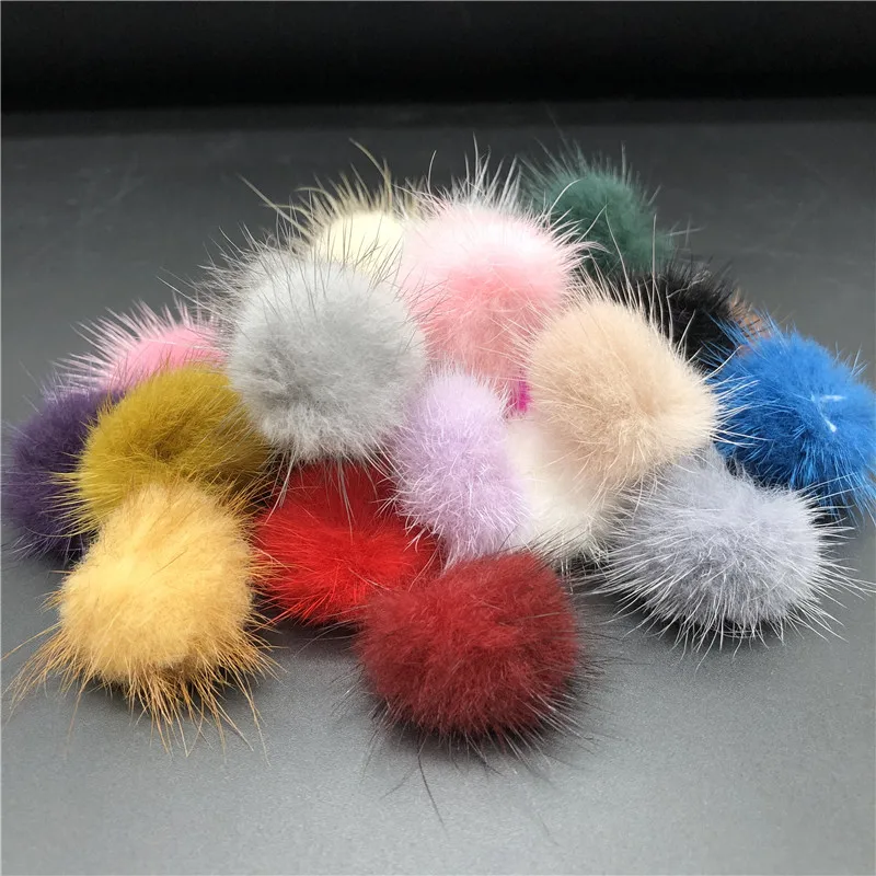 High Quality Colorful Custom size Round Real Mink Fur Ball Fluffy Pompom For Bag Hat Earring Knitted Beanie Hats