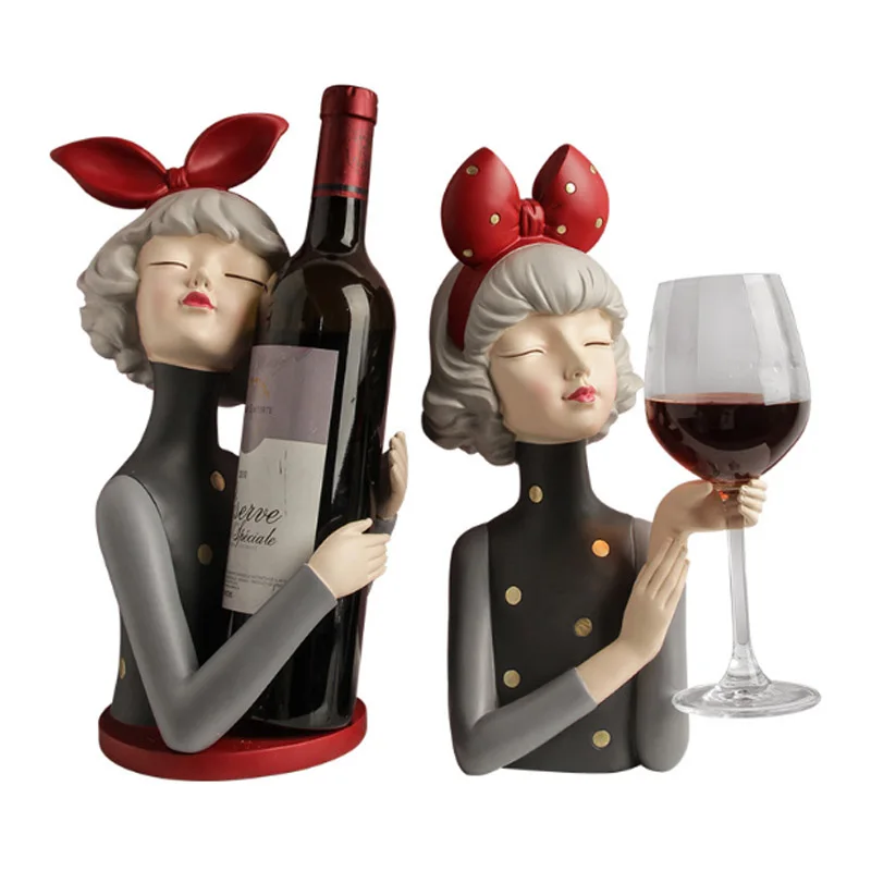 Nordic Creative Bow Girl Wine Rack Statue Sculpture Home Wine Holder Decor Housewarming New Home Wedding Gift