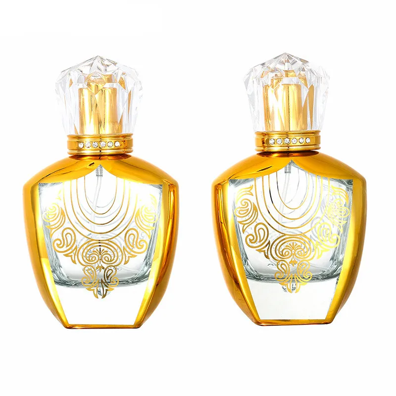 Spot 50ml electroplated golden thick-soled anodized nozzle glass subpackage spray pressing empty bottle