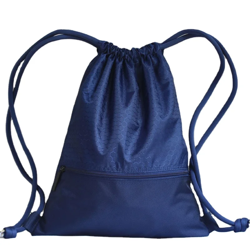 Promotional Mesh String Bags Polyester Bag With Front Zipper Pocket Drawstring Backpacks