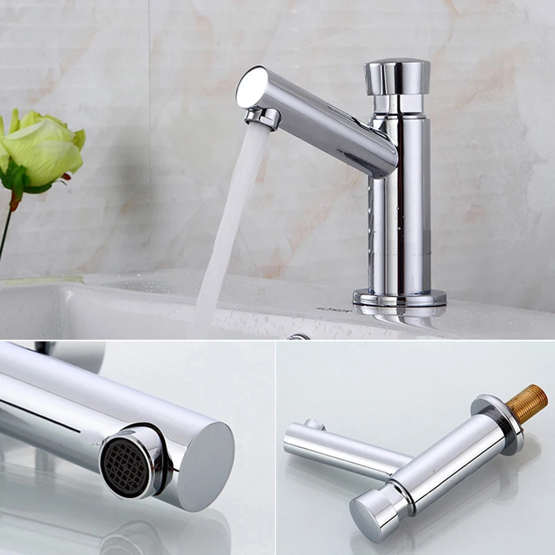 Nice Quality Wall Mounted Push Button Time Delay Action Faucet Brass Commercial Bathroom Self Closing Tap
