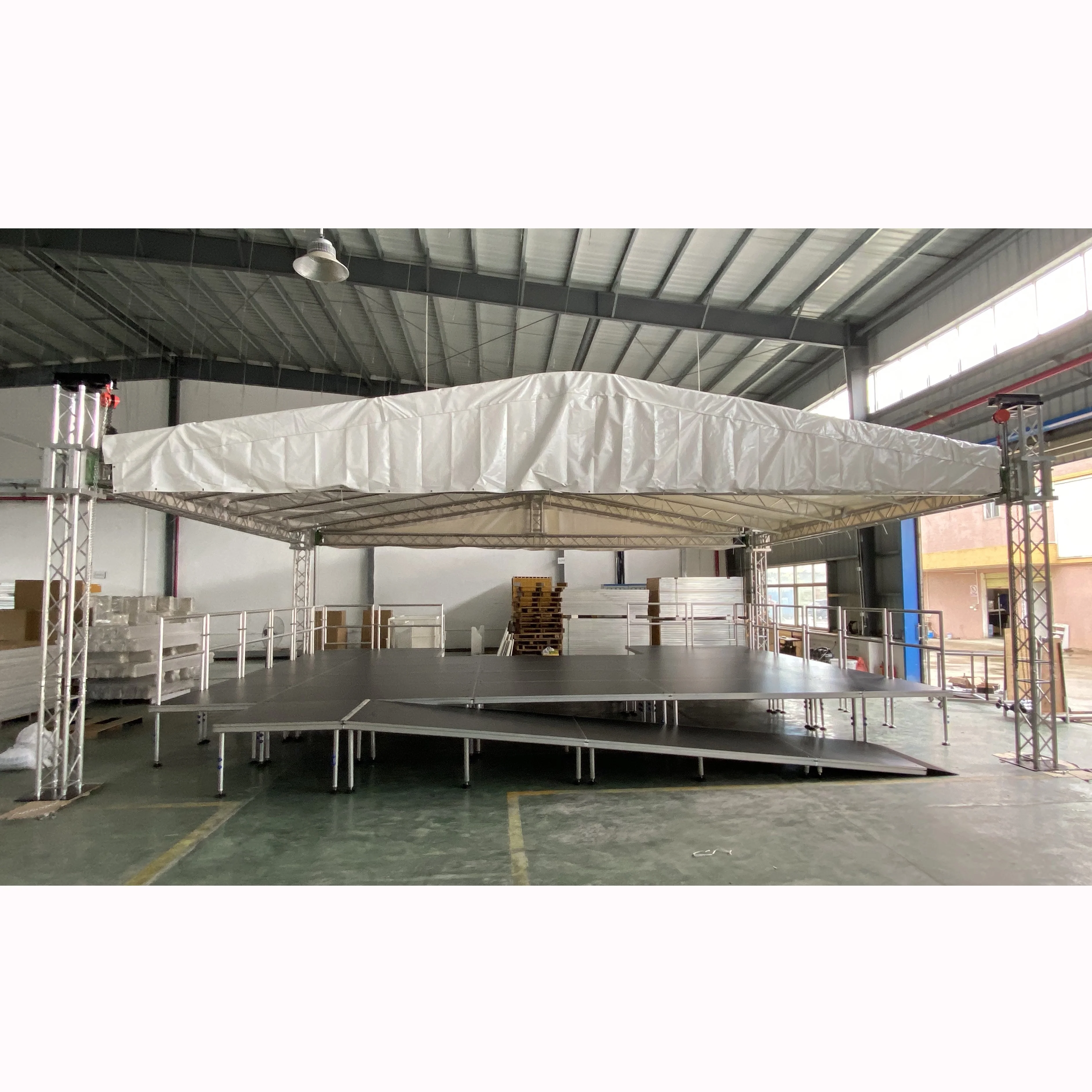 
truss display aluminum stage structure outdoor stage with rails 