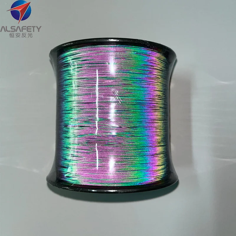 High Visibility Rainbow reflective yarns two sides threads for woven tape and garments