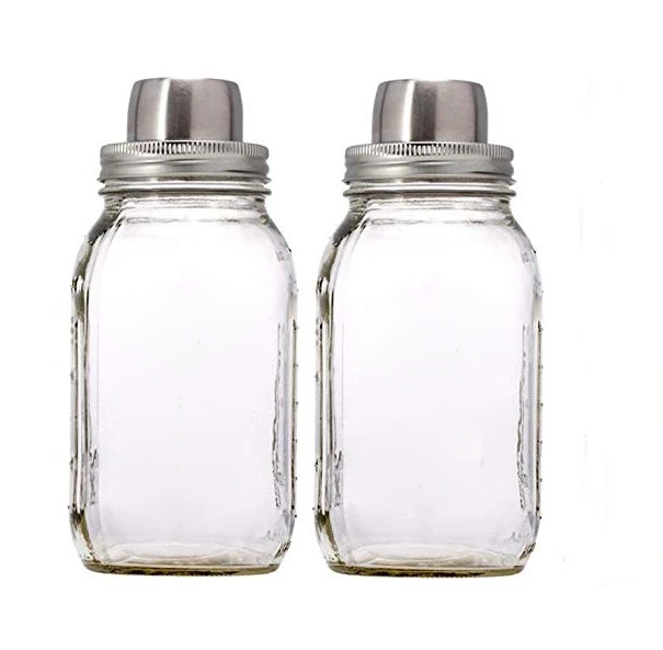 Transparent 16oz/32oz Glass Mason Jar Cocktail Shaker with stainless steel lids recap mason jars large glass with metal lid