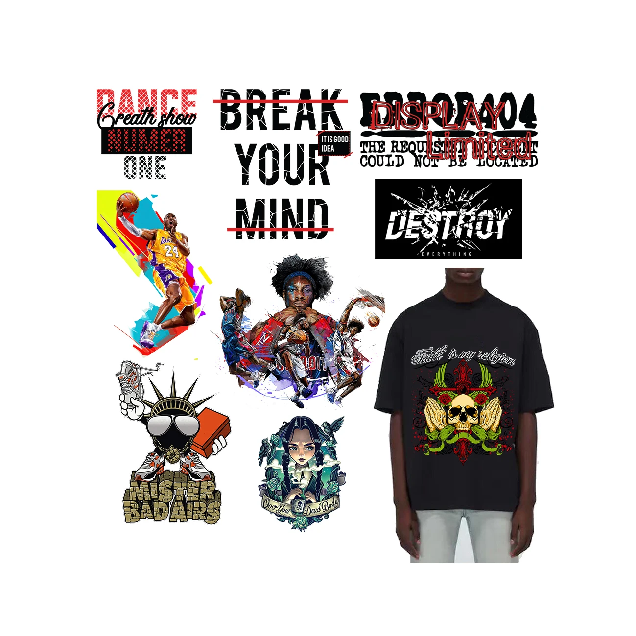 15*20cm dtf transfers designs ready to press wholesalers Anime Cartoon heat transfer customized printed sticker for t-shirts