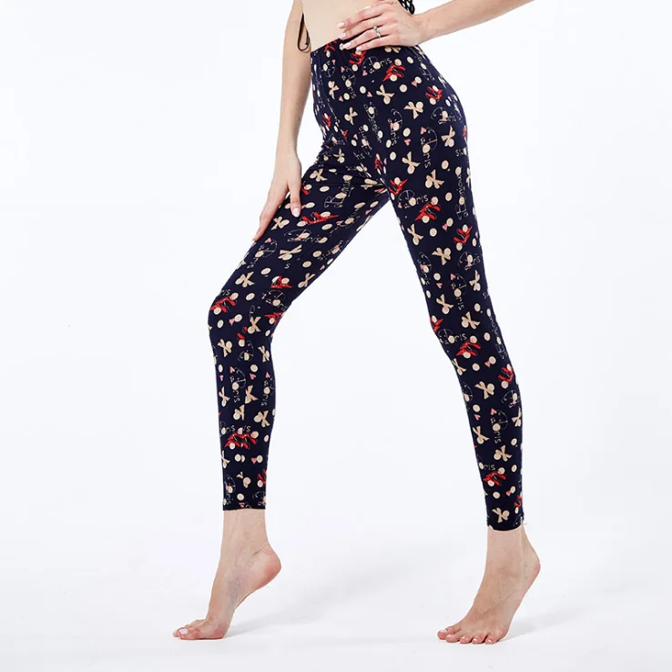 
Fashion Europe and America bow print large size loose sanding print sexy leggings for women 