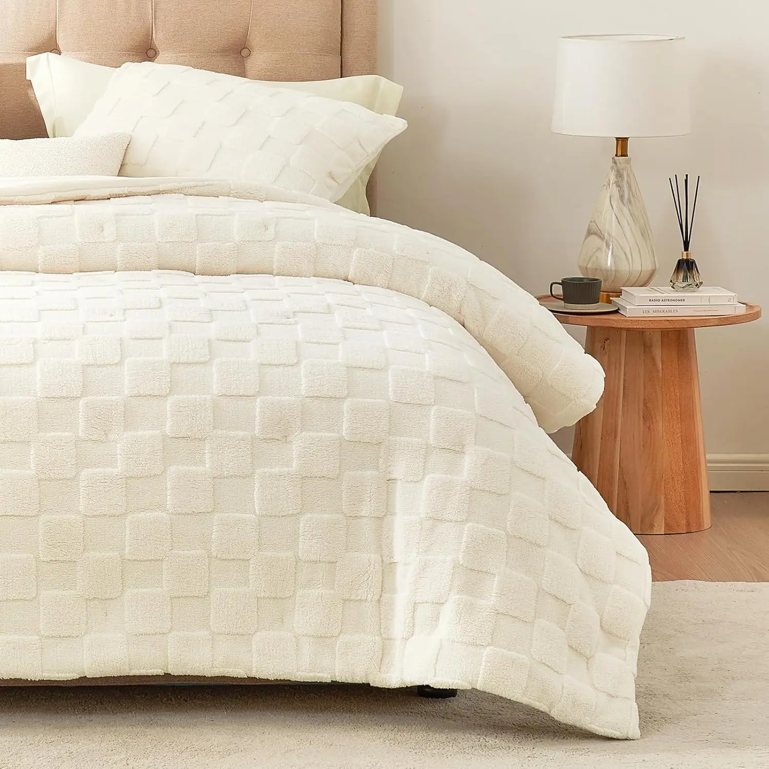 Fluffy Multi Size Jacquard Checkered Comforter Set Soft Sherpa Comforter 3pcs Warm Bedding Set with 2 Pillowcases for Winter