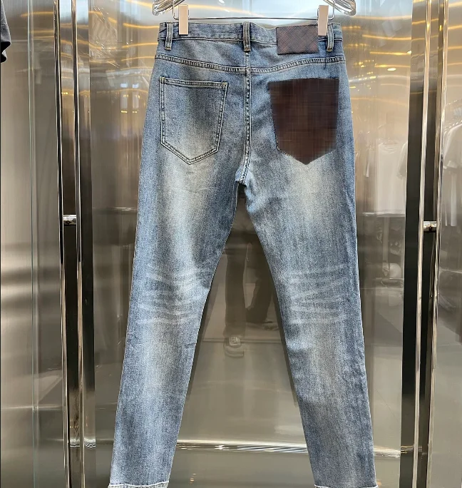 high quality fashion trendy blue color men 1v1 designers jeans for men luxury denim pants