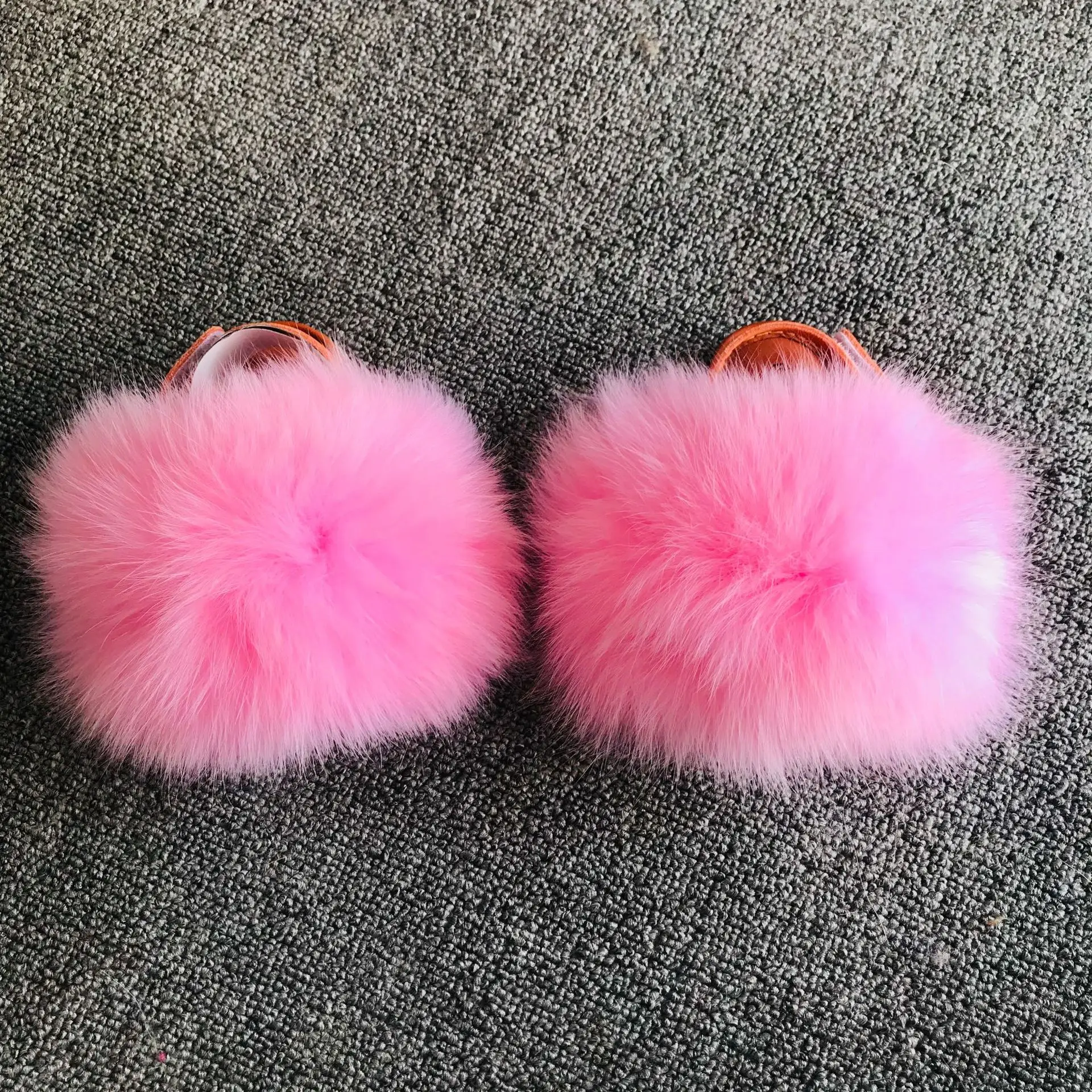 Kids Fluffy Slippers Children Slides Real Fox Fur Flip Flops Plush Shoes Girls Outdoor Fur Slipper Furry Home Cute Baby Sandals