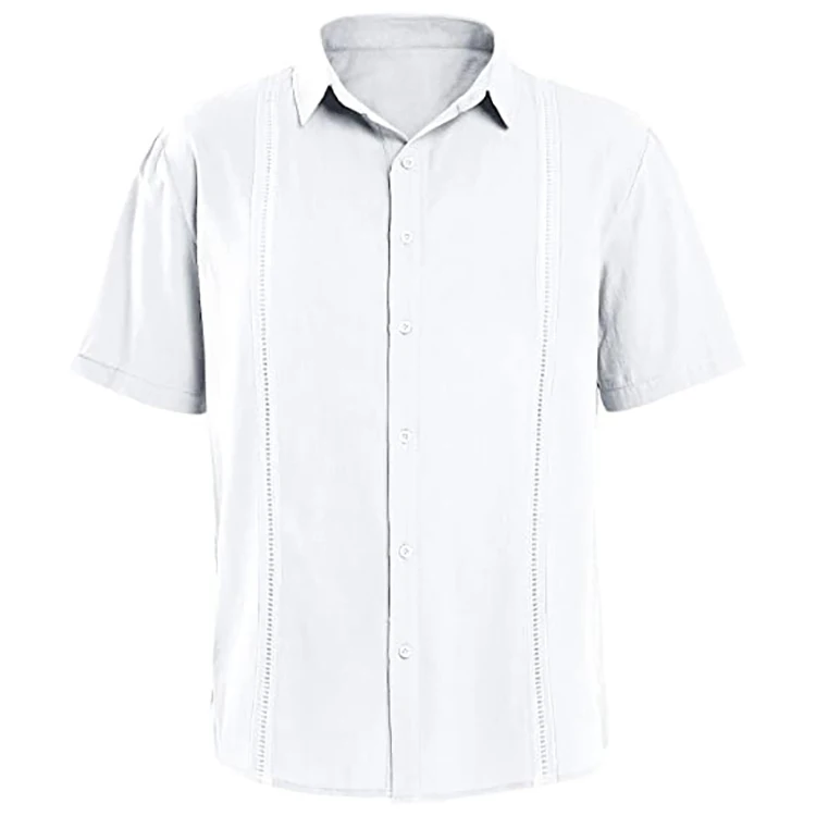 2022 Tradition Style Mens Short Sleeve White Cuban Camp Collar Shirt Linen Cotton Hippie Beach Button Down Shirts