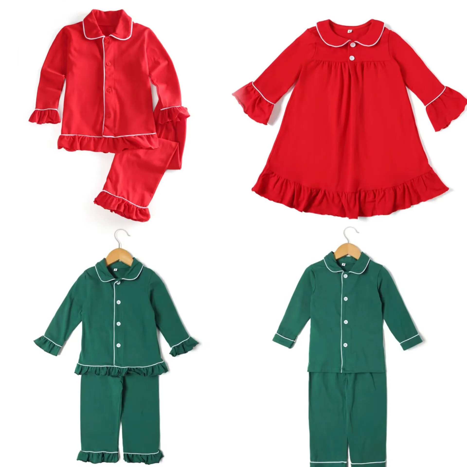 Christmas Monogram adult  pajama sibling  matching   red holiday  pyjamas  set long sleeve matching nightgown baby   pajamas