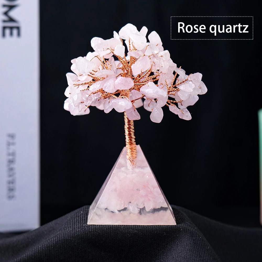 Feng Shui Lucky Tree of Life Copper Gemstone Crystal Money Tree Orgone Pyramid Base for Christmas Decoration