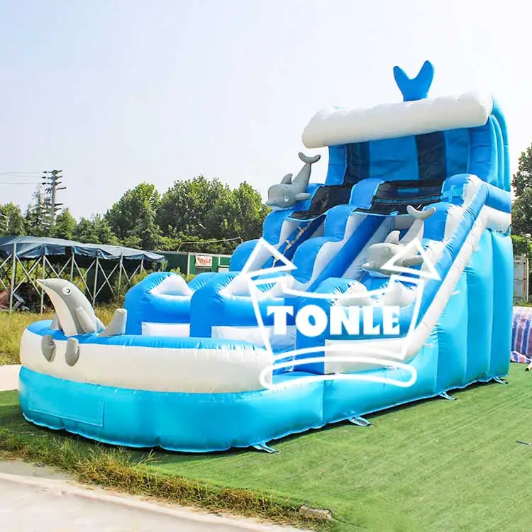 18ft tall kids dolphin water slide inflatable slide for sale
